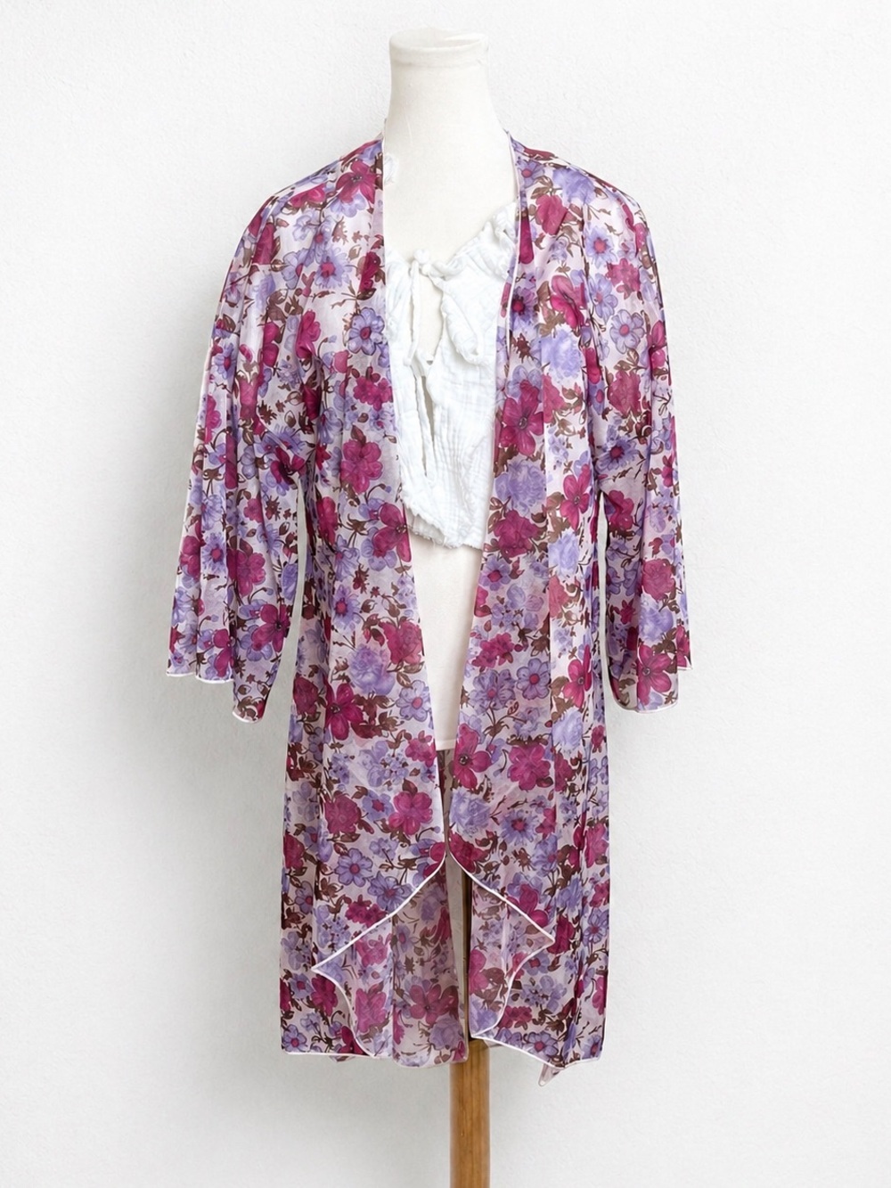 Vintage Sheer Floral Kimono Fairycore Wide Sleeve Boho Duster OS